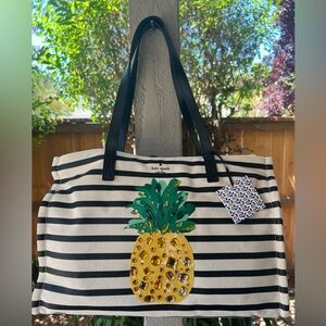 Kate Spade jeweled pineapple canvas Summer beach tote RARE Limited ED